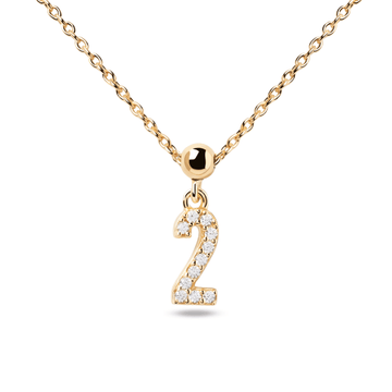 PD Paola Charm Αριθμός 2, από ασήμι επιχρυσωμένο με λευκά ζιγκόν, σε αλυσίδα κολιέ ή βραχιόλι.